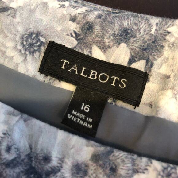 Talbots gray white pink yellow floral midi sheath dress size 16 - Picture 8 of 14